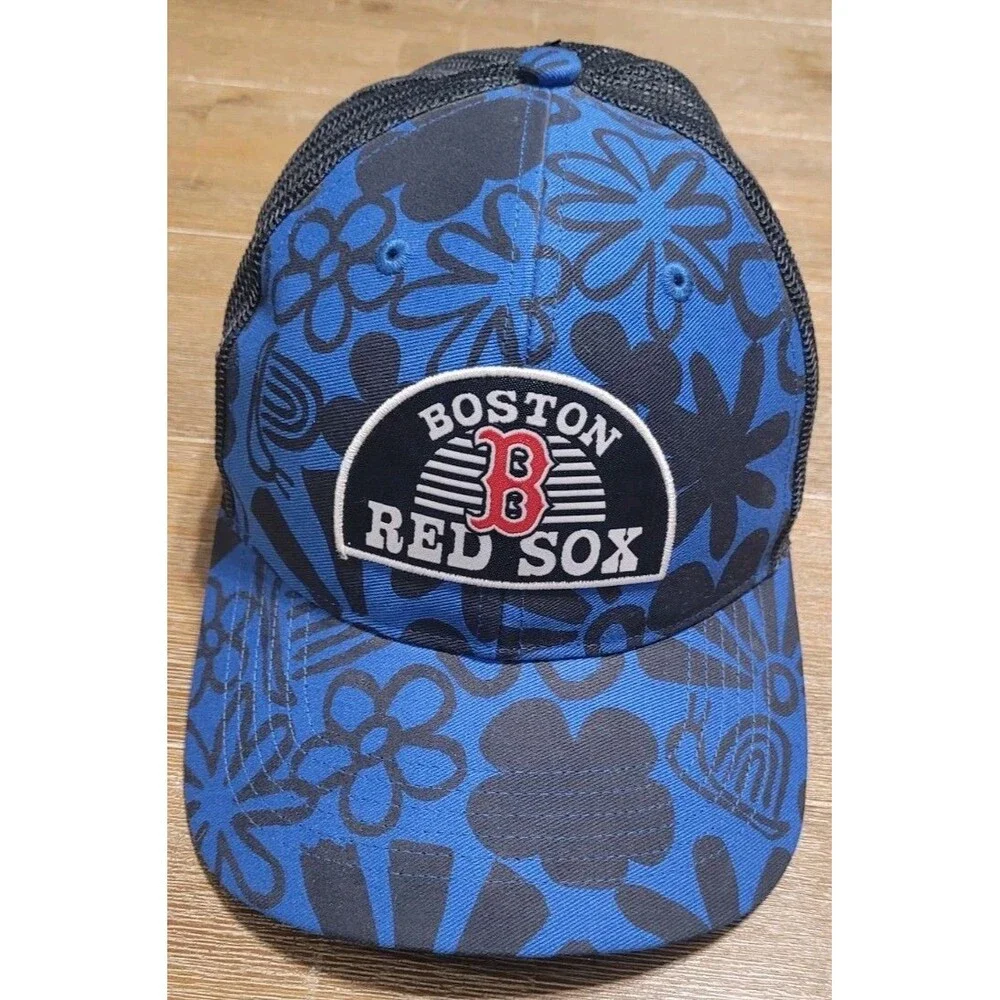 NEW Boston Red Sox 47 Brand Youth Trucker Hat Cap Blue & Black Flowers Patch CAP